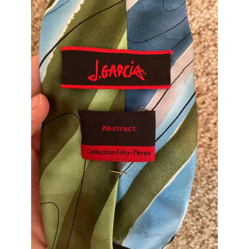 J. Garcia Mens Necktie One Size Green Blue Abstract Silk Collection Fifty-Three